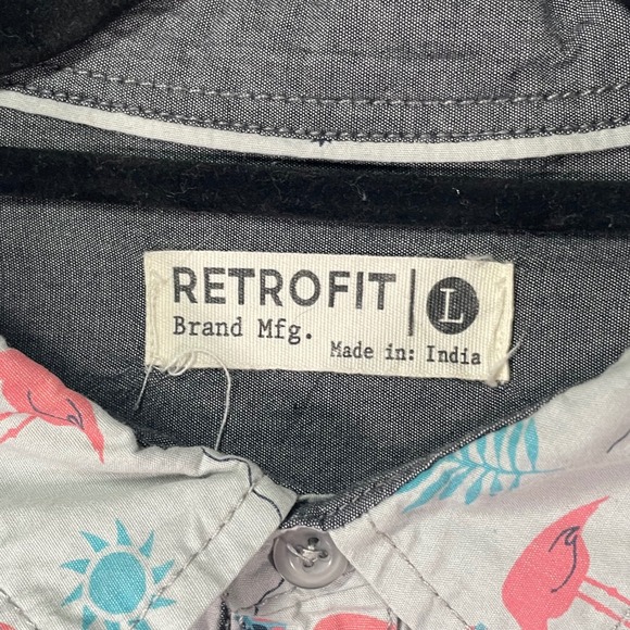 Retrofit Mens Large Button Down Shirt White Flamingo Tropical Short Sleeve - Picture 3 of 8